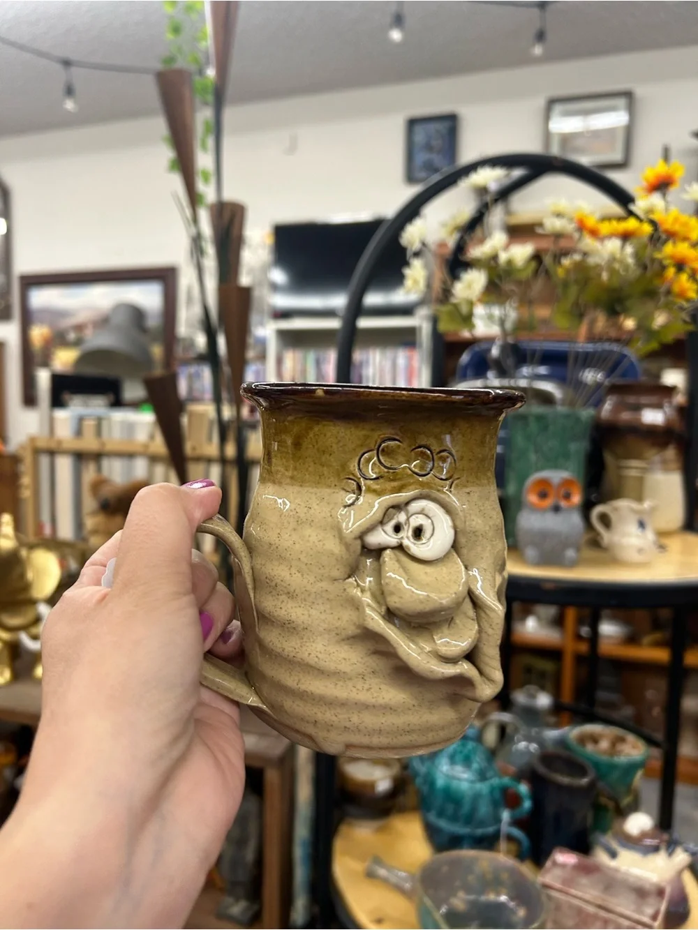 Handmade Creamy Tan Ceramic Mug - Artisan Home Accent ceramic face whimsical
